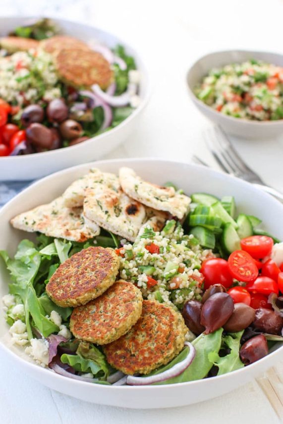 Two Baked Falafel Salad Bowls ready to go