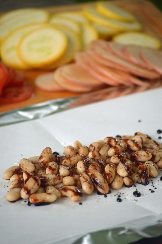Preparing Balsamic White Bean and Summer Vegetable Gratin