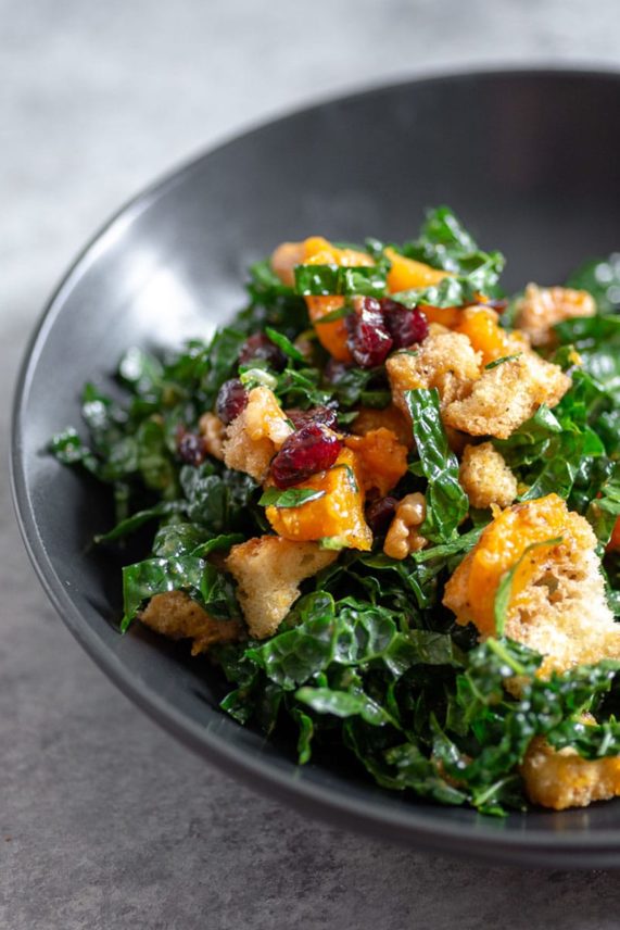 Fresh bowl of Butternut Panzanella Salad ready to eat