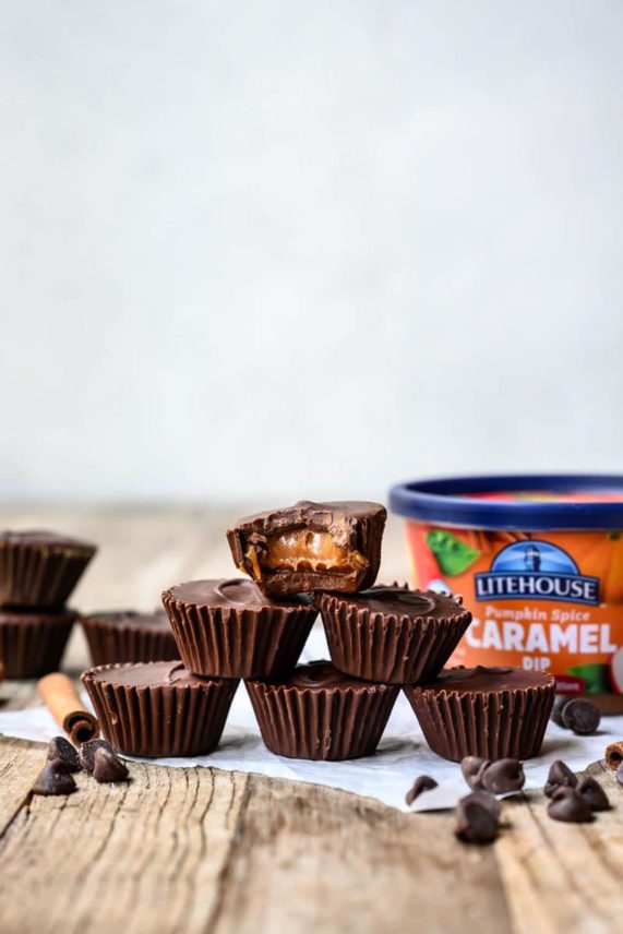 Pumpkin Spice Caramel Cups with Litehouse Pumpkin Spice Caramel Dip