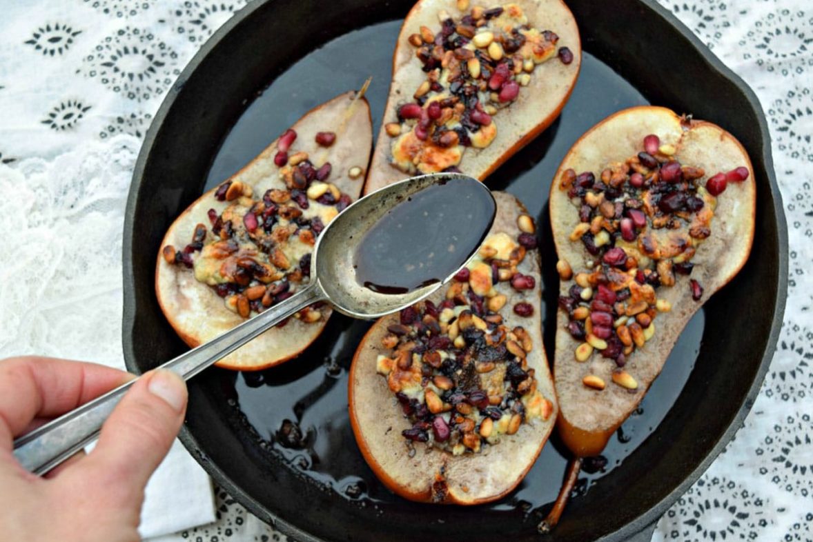 Blue Cheese Roasted Pears with Pomegranate & Pine Nuts 1