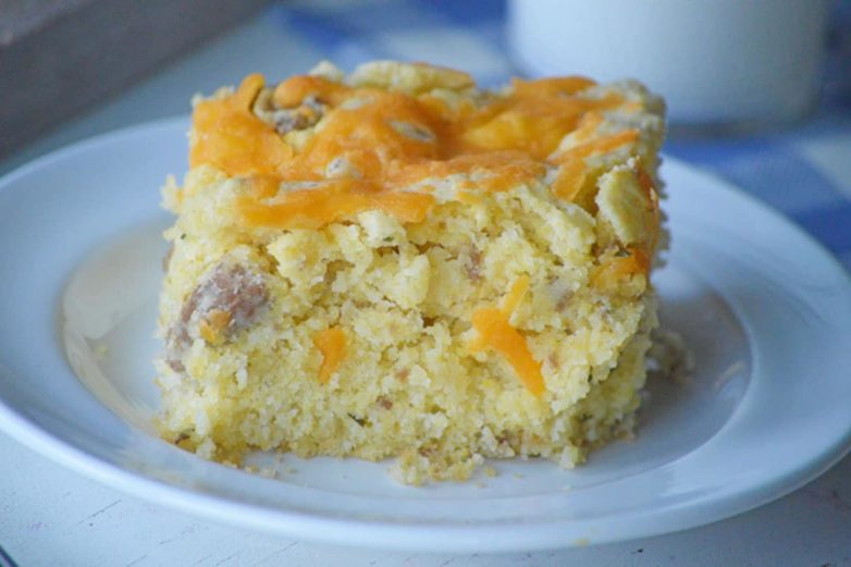 Hot serving of Apple Sausage Breakfast Cornbread