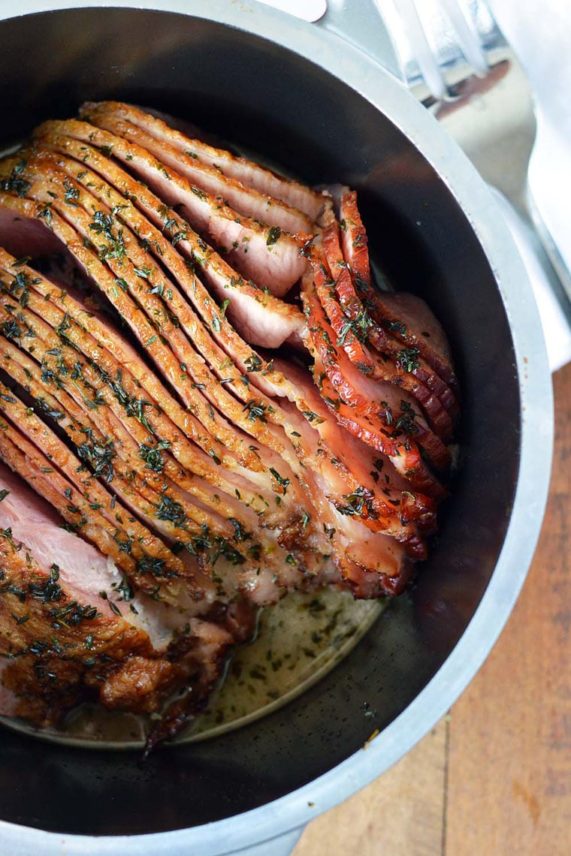Preparing a meal of Honey and Herb Glazed Ham