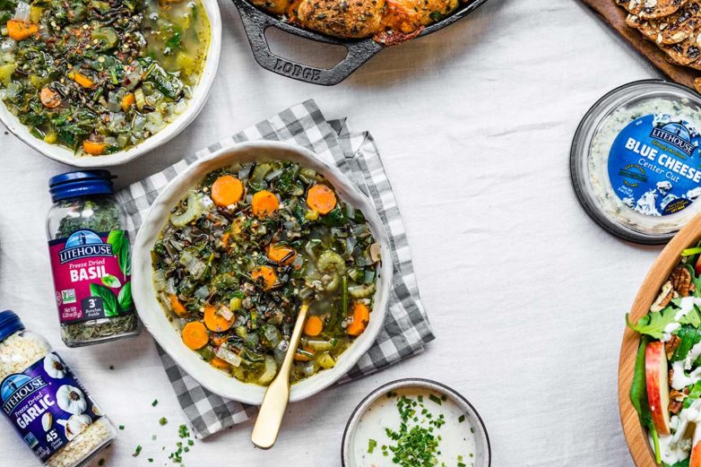 Wild Rice Vegetable Soup with Litehouse Freeze Dried Basil and Garlic