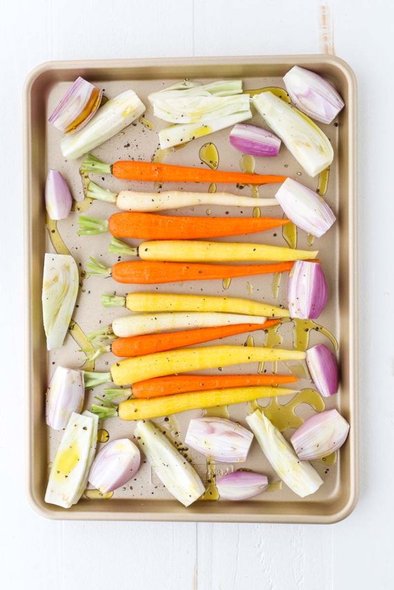 Preparing Roasted Carrots, Shallots and Fennel with Mint
