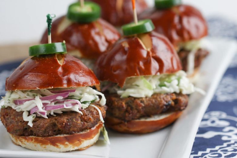 Slider tray of Chipotle Barbeque Burgers