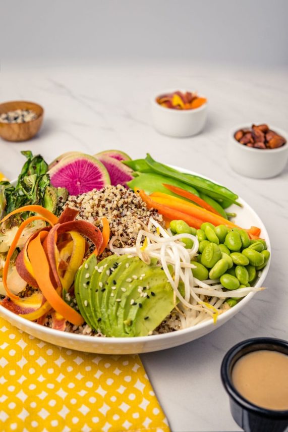 Preparing a Sesame Miso Veggie Quinoa Bowl