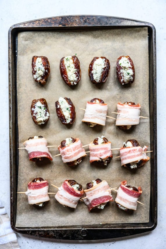Gorgonzola Date Bites with Bacon ready for the oven