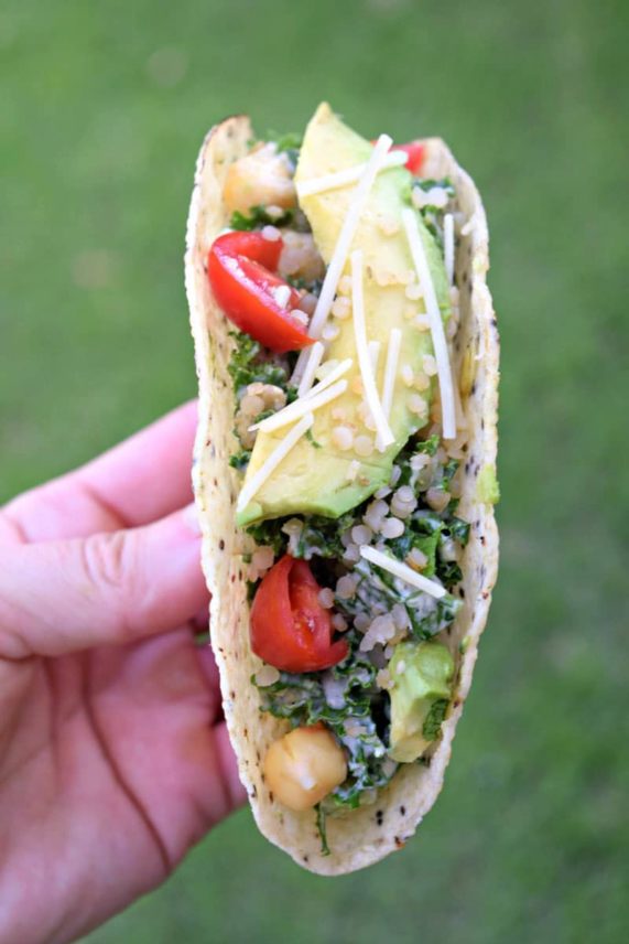 Fully packed Plant Power Caesar Salad Taco