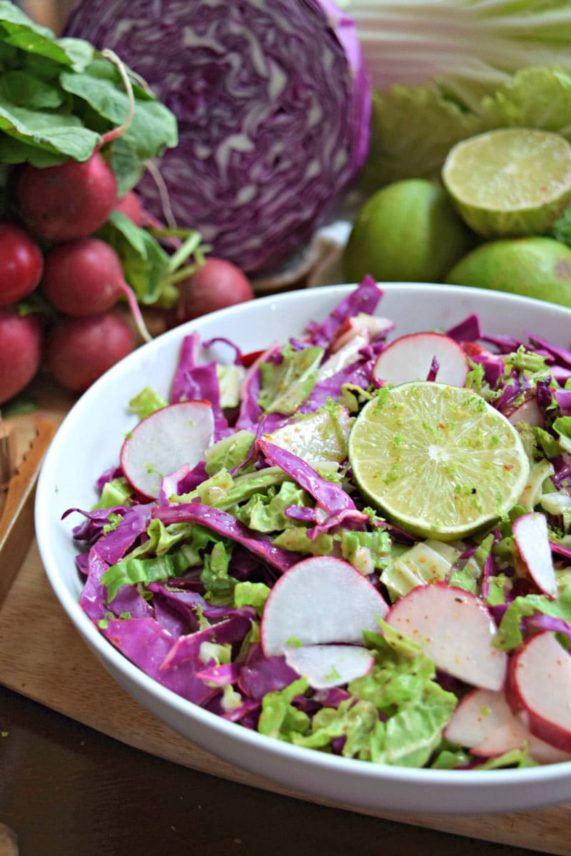 Big bowl of Baja Lime Radish Coleslaw