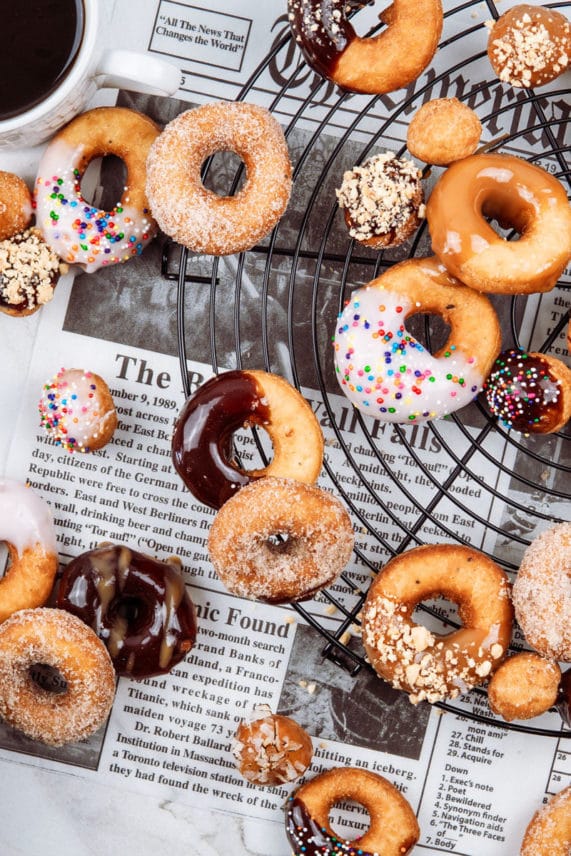 Dipped Cake Doughnuts on a baking rack