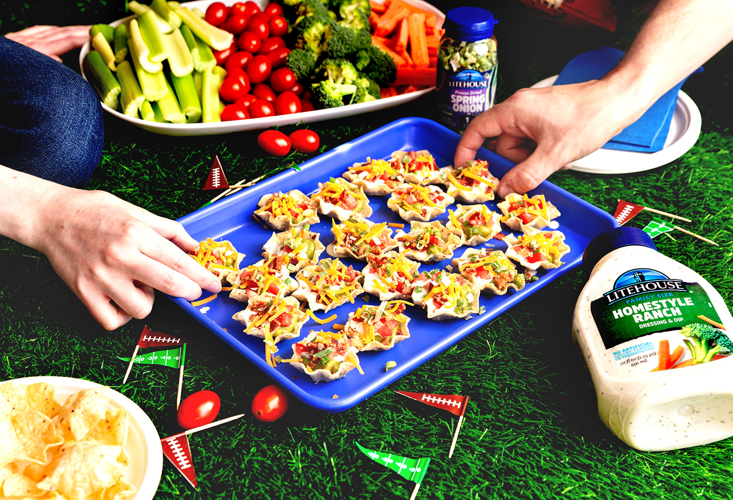 Ranch Guacamole Cups with a drizzle of Litehouse Ranch Dressing