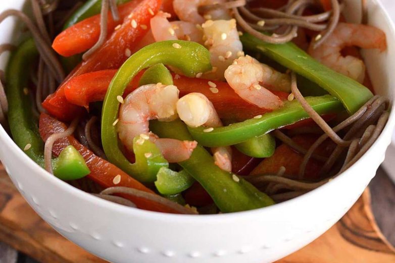 Large bowl of Sesame Ginger Cold Soba Noodle Salad