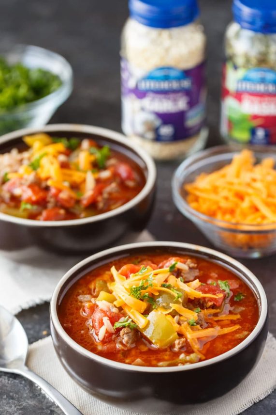 Stuffed Pepper Soup with Freeze Dried Garlic and Basil